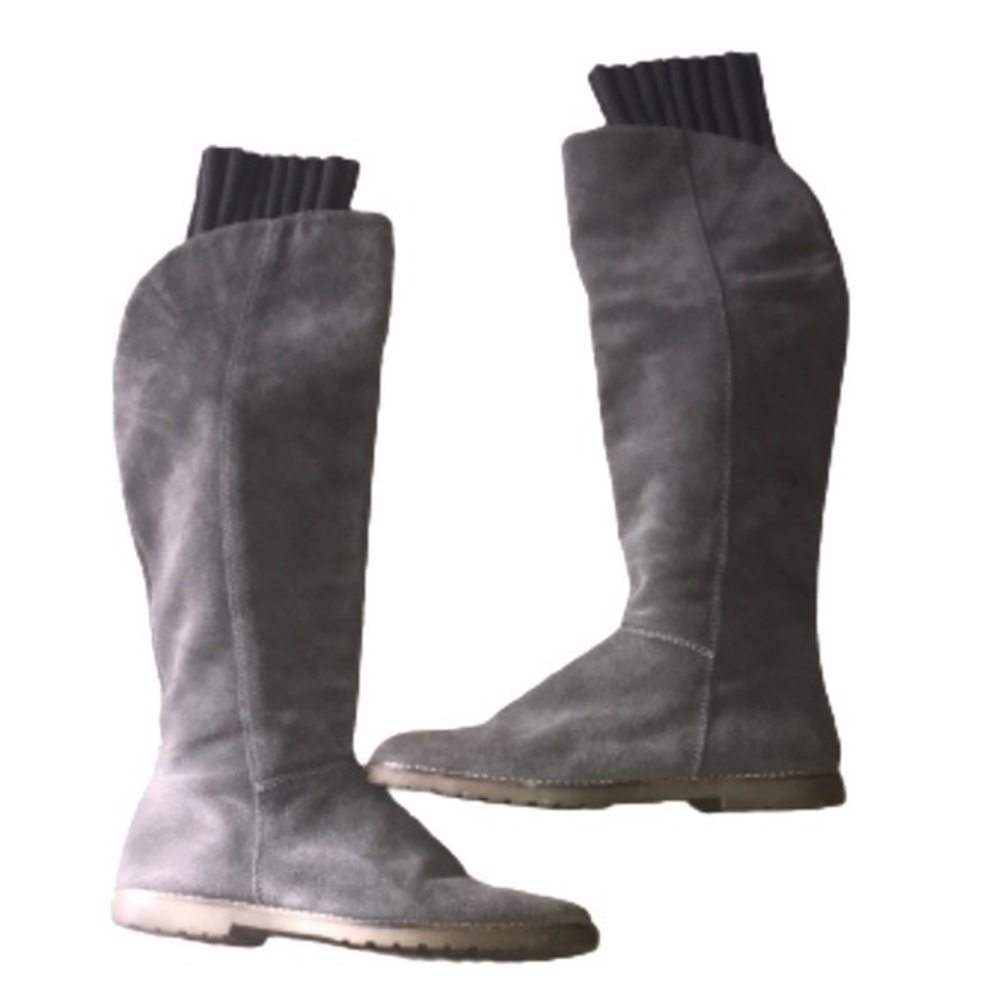 Corso Como gray suede tall boots with gray sweater topper size 8.5